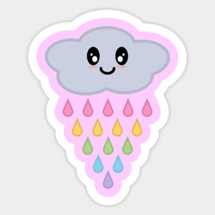 Kawaii Cute Raining Rainbow Rain Cloud in Pink Sticker